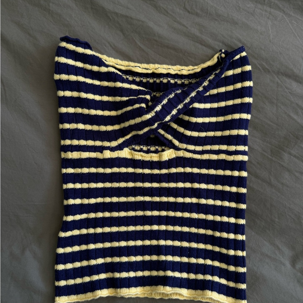 Striped Knit Tank Top - Navy and Yellow